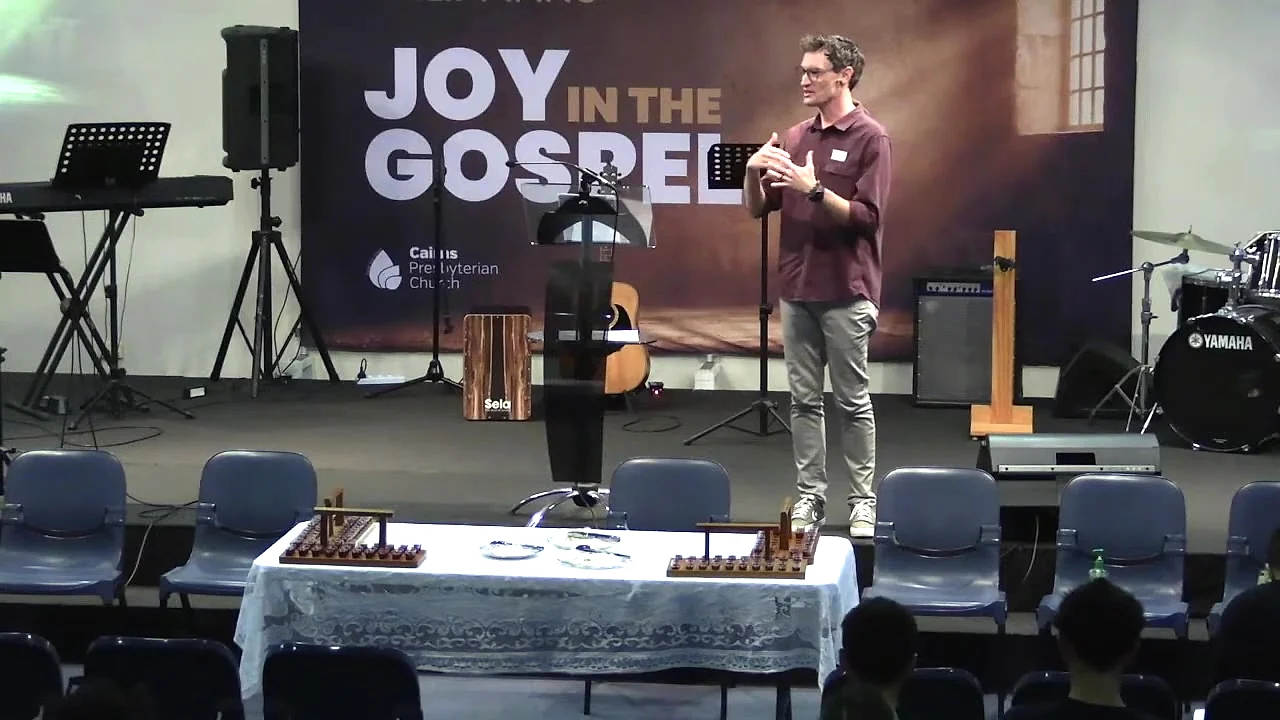 Bible teaching with the communion table prepared at Church at Six